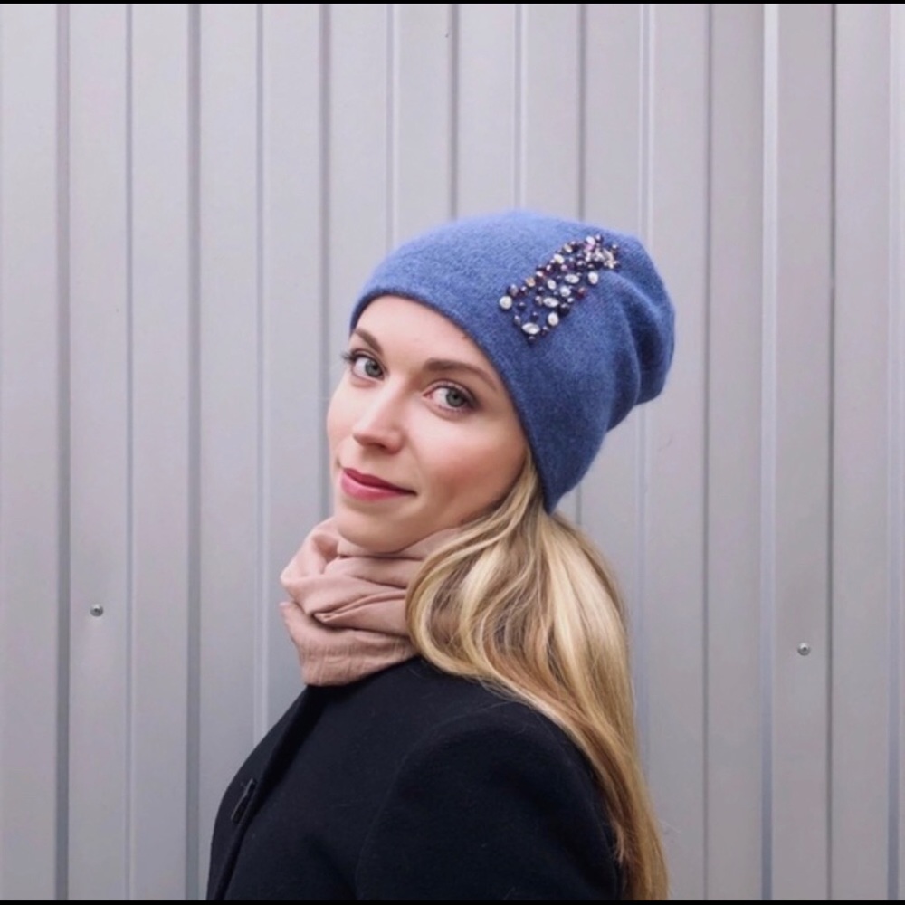 2 Cashmere Beanies w/Rhinestones